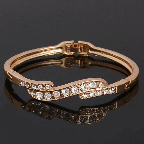 18k Rose Gold Bangle Bracelet Austrian Crystals - Picture 1 of 3